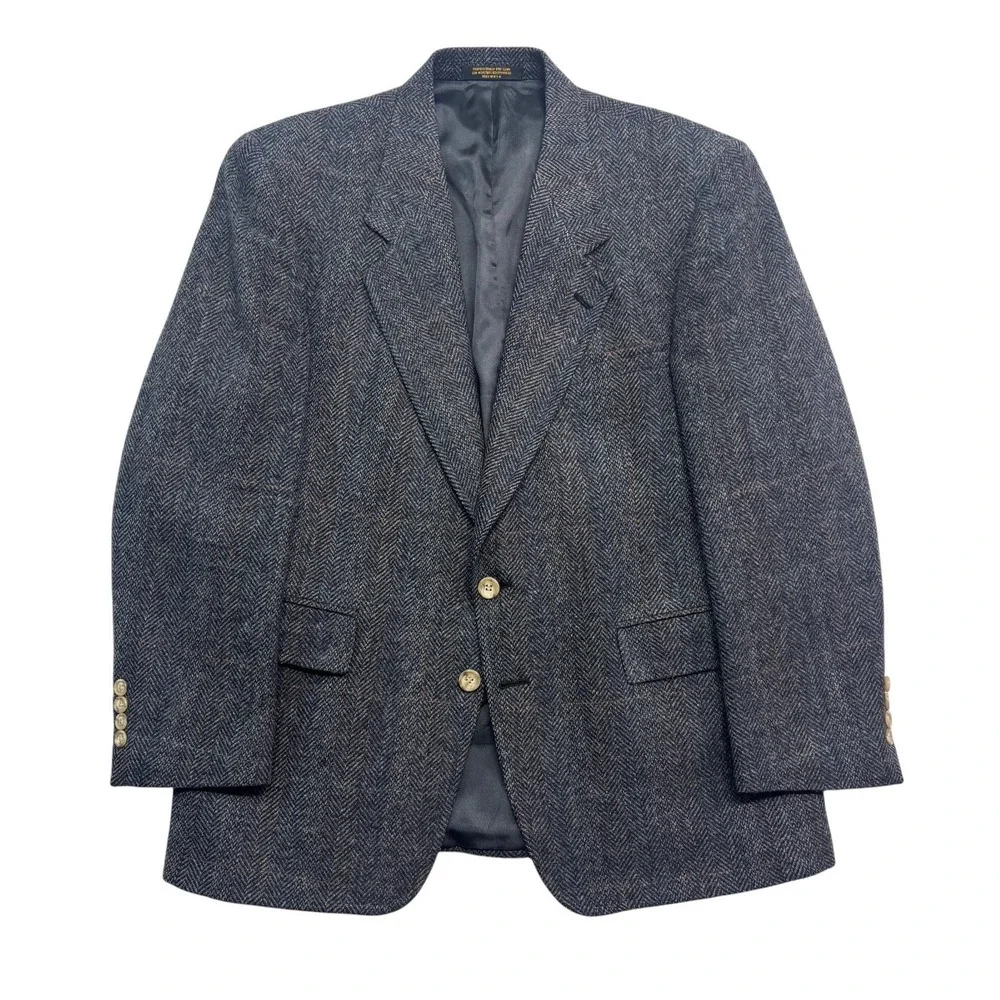 vtg Evan Picone USA 42S Gray Herringbone Striped Tweed Blazer Jacket Sport Coat